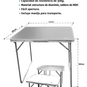 Mesa Camp Pelg Aluminio Mod 70 Med 70x48x60