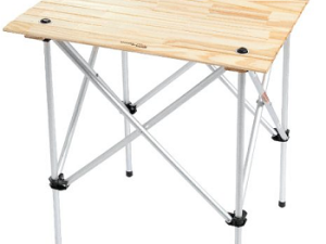 MESA PLEGABLE DE CA?O ALUMINIO C/TAPA MADERA PORTATIL 58X58X65