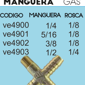 CRUZ 3 LADOS MANGUERA 1/2 X 1/4 GAS