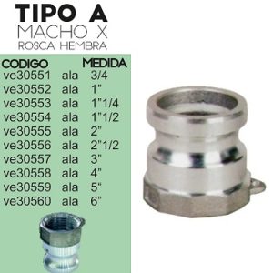 ADAPTADOR MACHO X ROSCA 3/4 HEMBRA ALUMINIO