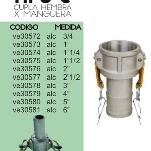 CUPLA HEMBRA- MANGUERA 3/4"